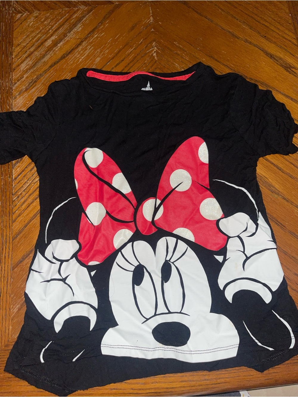 Disney Girls Black Tee with Red Polka Dot Minnie Bow
